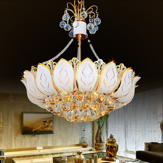 Contemporary Faceted Crystal Ball Lotus Chandelier Light – Gold, 3 Multi Lights – 16"/19.5"/23.5" Wide