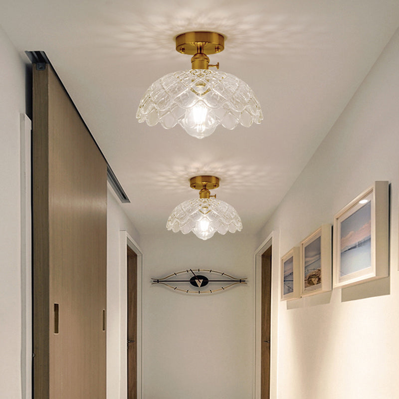 Retro Style Gold Shaded Glass Flush Mount Light For Corridors - Semi Ceiling Fixture