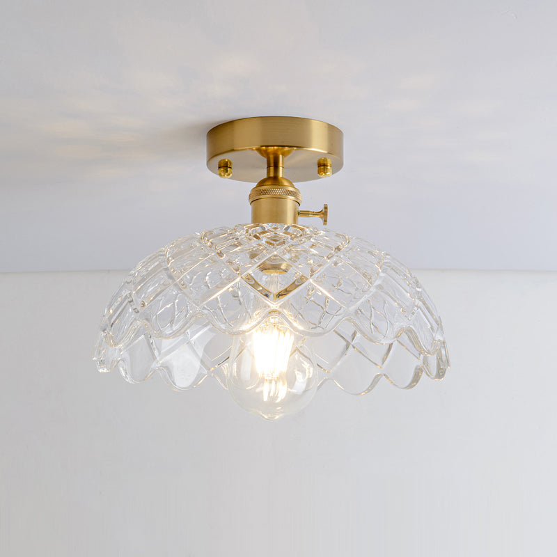 Retro Style Gold Shaded Glass Flush Mount Light For Corridors - Semi Ceiling Fixture / F