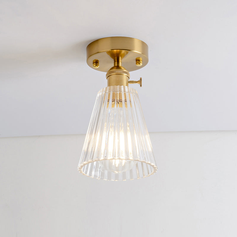 Retro Style Gold Shaded Glass Flush Mount Light For Corridors - Semi Ceiling Fixture / N