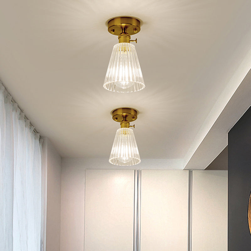 Retro Style Gold Shaded Glass Flush Mount Light For Corridors - Semi Ceiling Fixture