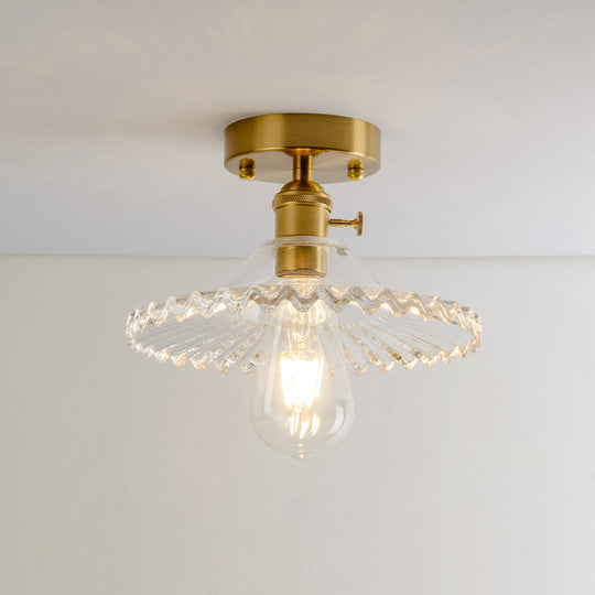 Retro Style Gold Shaded Glass Flush Mount Light For Corridors - Semi Ceiling Fixture / B