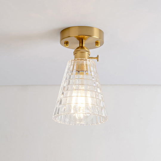 Retro Style Gold Shaded Glass Flush Mount Light For Corridors - Semi Ceiling Fixture / O