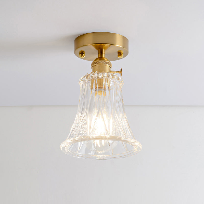 Retro Style Gold Shaded Glass Flush Mount Light For Corridors - Semi Ceiling Fixture / P