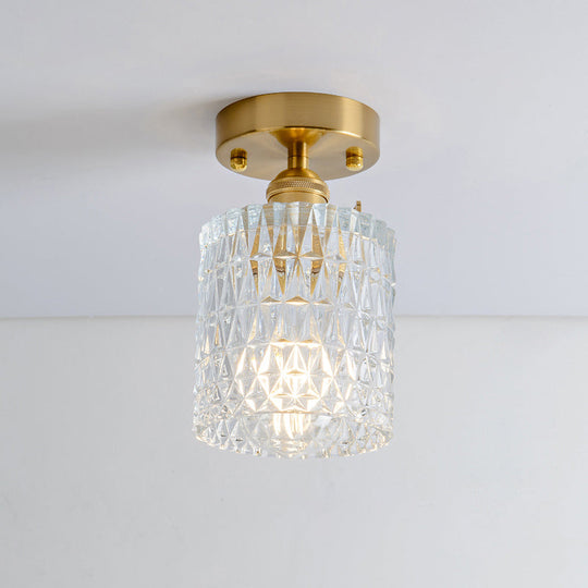 Retro Style Gold Shaded Glass Flush Mount Light For Corridors - Semi Ceiling Fixture / K