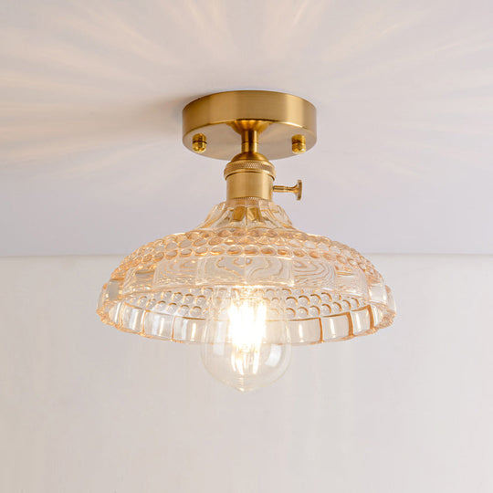 Retro Style Gold Shaded Glass Flush Mount Light For Corridors - Semi Ceiling Fixture / H