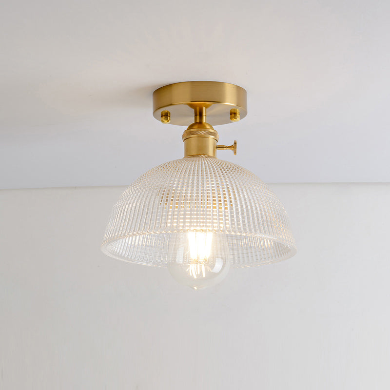 Retro Style Gold Shaded Glass Flush Mount Light For Corridors - Semi Ceiling Fixture / G