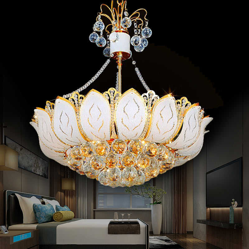 Contemporary Faceted Crystal Ball Lotus Chandelier Light – Gold, 3 Multi Lights – 16"/19.5"/23.5" Wide