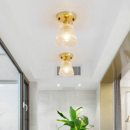 Modern Gold Semi Flush Mount Ceiling Light with Prismatic Glass - Ideal for Corridors