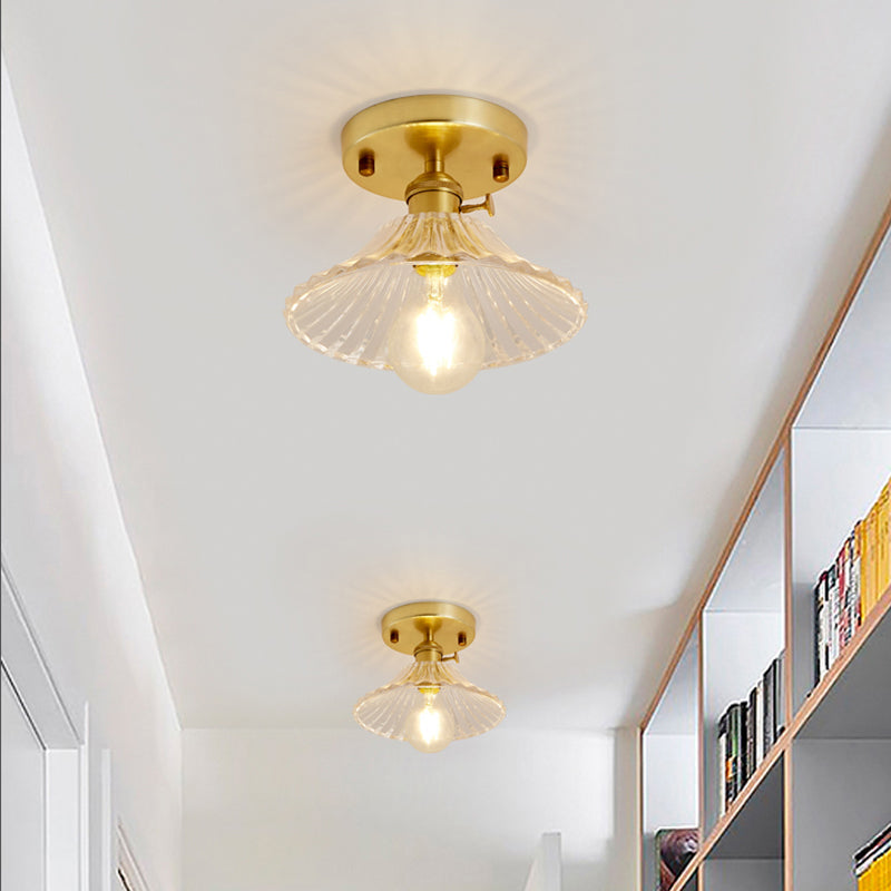 Modern Gold Semi Flush Mount Ceiling Light with Prismatic Glass - Ideal for Corridors