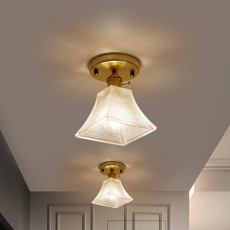 Modern Gold Semi Flush Mount Ceiling Light with Prismatic Glass - Ideal for Corridors