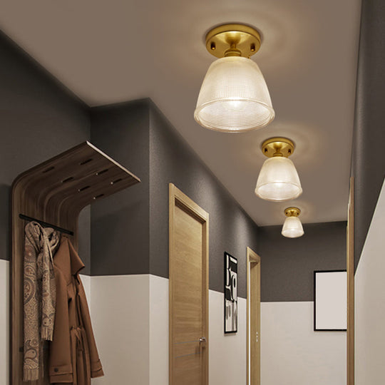 Modern Gold Semi Flush Mount Ceiling Light with Prismatic Glass - Ideal for Corridors