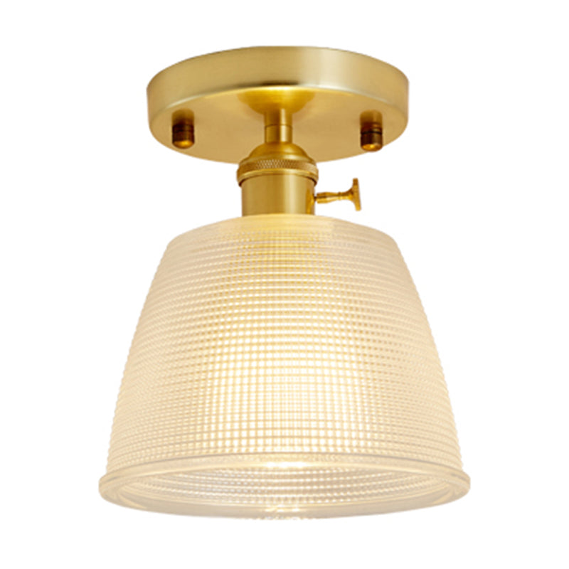 Modern Gold Semi Flush Mount Ceiling Light with Prismatic Glass - Ideal for Corridors