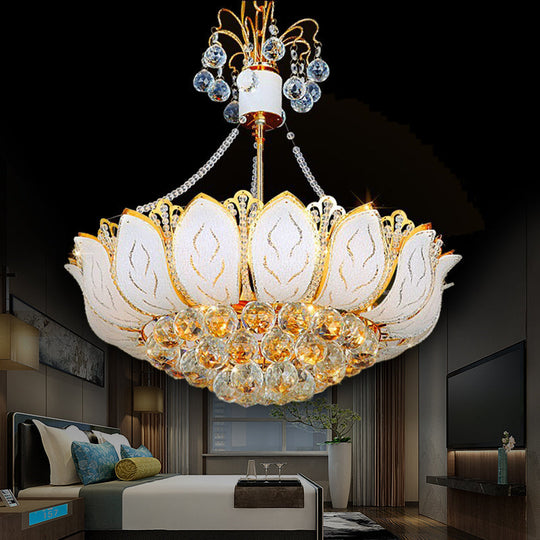 Contemporary Gold Lotus Chandelier With Crystal Ball Lights - 3/Multi 16/19.5/23.5 Wide