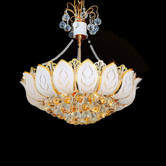 Contemporary Faceted Crystal Ball Lotus Chandelier Light – Gold, 3 Multi Lights – 16"/19.5"/23.5" Wide