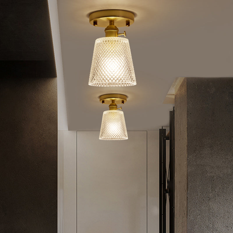 Modern Gold Semi Flush Mount Ceiling Light with Prismatic Glass - Ideal for Corridors