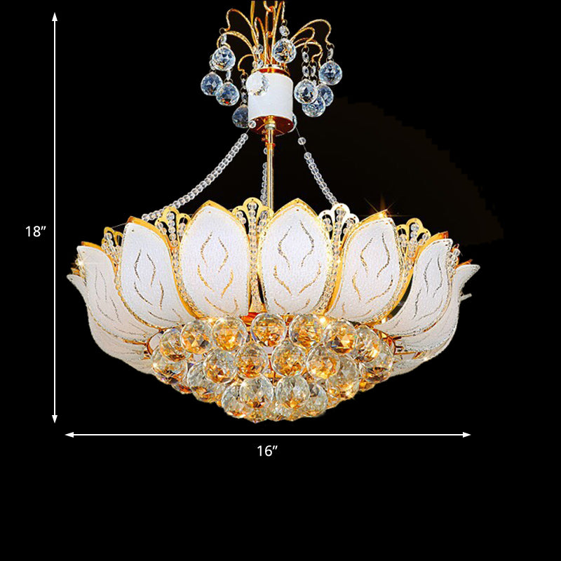 Contemporary Faceted Crystal Ball Lotus Chandelier Light – Gold, 3 Multi Lights – 16"/19.5"/23.5" Wide