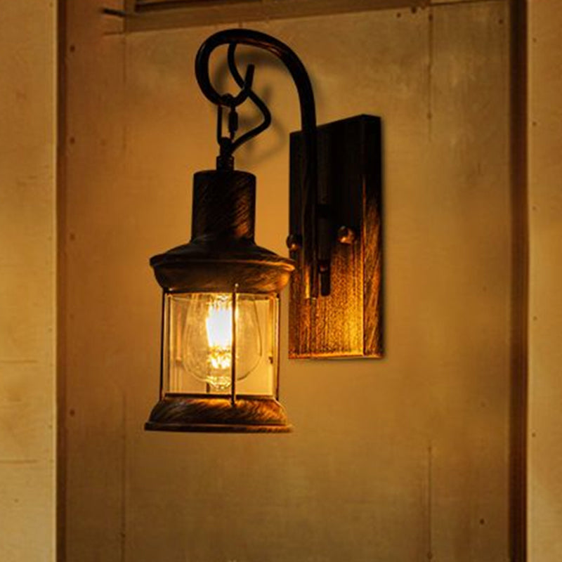 Retro Style Bronze Iron Lantern Wall Light - Single-Bulb Fixture For Restaurant Lighting