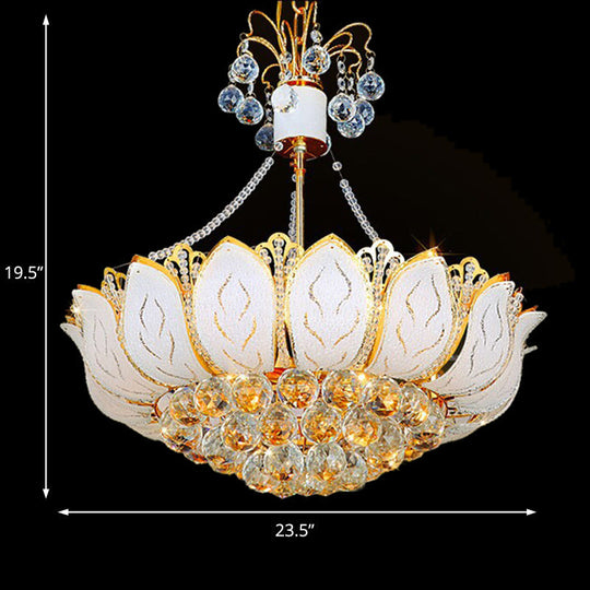 Contemporary Gold Lotus Chandelier With Crystal Ball Lights - 3/Multi 16/19.5/23.5 Wide