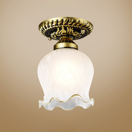 Vintage Flower Shade Flush Mount Light With Frosted Glass - White Semi Ceiling / D