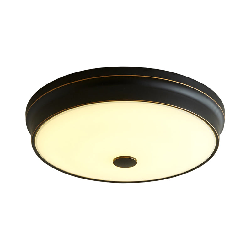 Led Flush Mount Lighting Fixture In Black With Opal Glass For Corridor