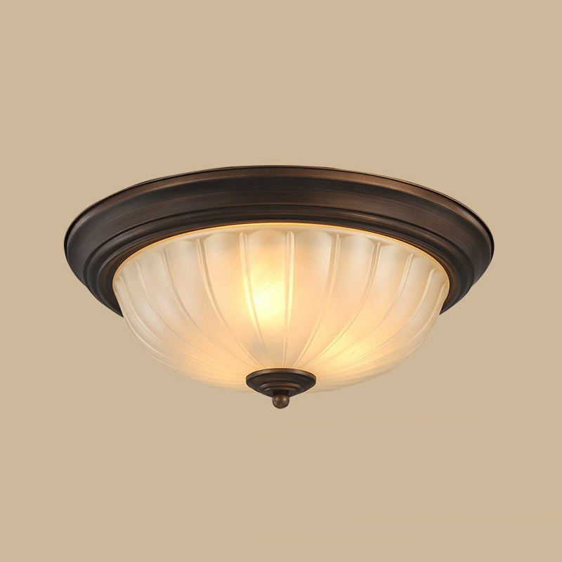 Ribbed Glass Bowl Flush Light - Rustic Living Room Ceiling Fixture