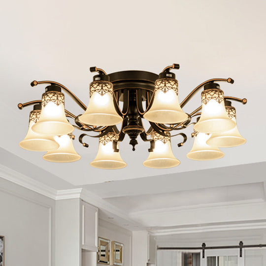 Black Handblown Glass Semi Flush Flared Ceiling Mount Chandelier - Traditional Style