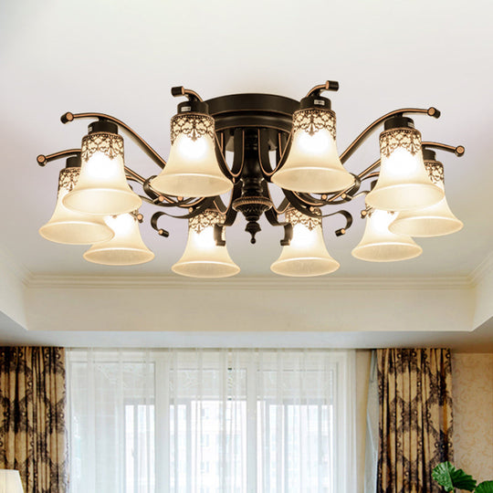 Black Handblown Glass Semi Flush Flared Ceiling Mount Chandelier - Traditional Style