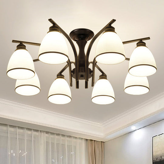 Rustic Living Room Shaded Cream Glass Semi Flush Light Ceiling Chandelier 8 / Black B