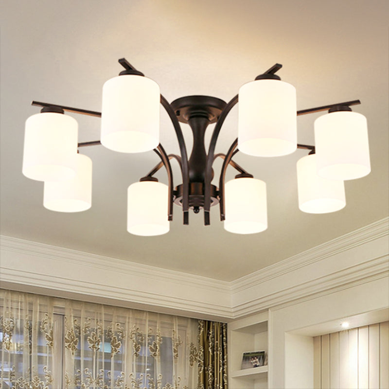 Rustic Living Room Shaded Cream Glass Semi Flush Light Ceiling Chandelier 8 / Black A