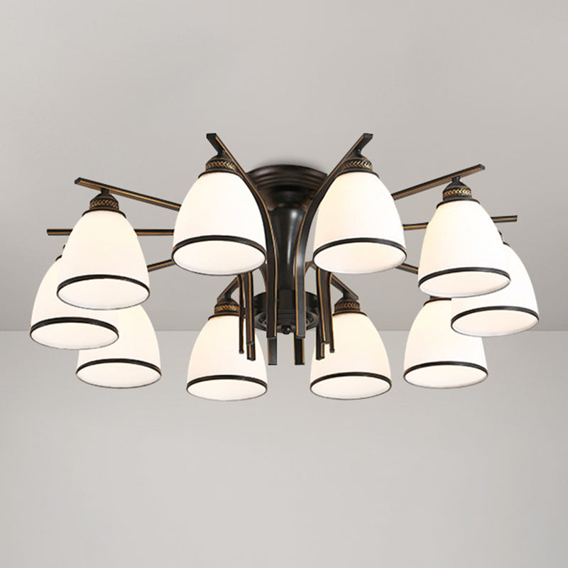 Rustic Living Room Shaded Cream Glass Semi Flush Light Ceiling Chandelier 10 / Black B