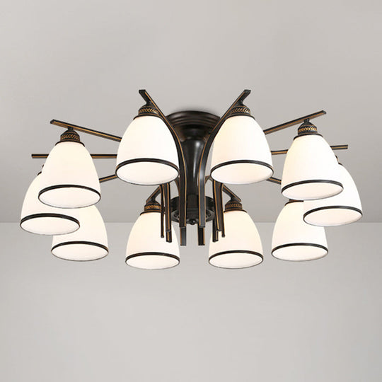 Rustic Living Room Shaded Cream Glass Semi Flush Light Ceiling Chandelier 10 / Black B