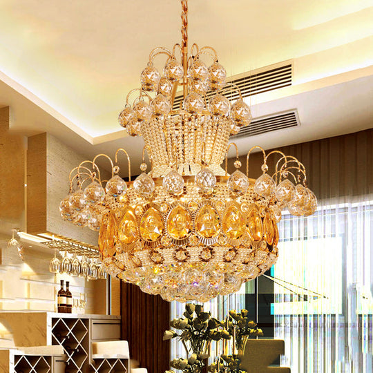 Crystal 6-Light Gold Gourd Ceiling Light: Modern Hang Fixture For Dining Room 18/23.5