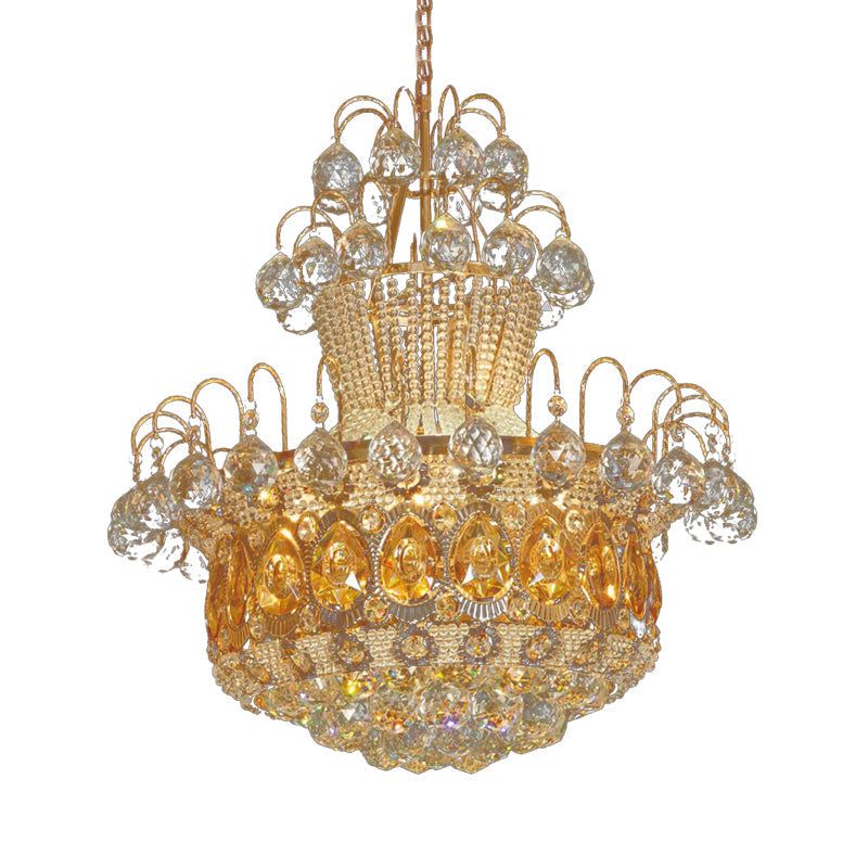 Plafonnier contemporain en cristal en forme de gourde - 6 lumières - Luminaire suspendu doré - Décoration de salle à manger - 18"/23,5" de large