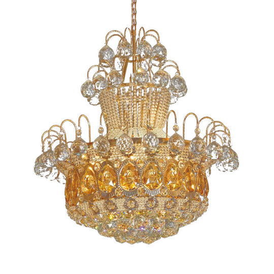 Plafonnier contemporain en cristal en forme de gourde - 6 lumières - Luminaire suspendu doré - Décoration de salle à manger - 18"/23,5" de large