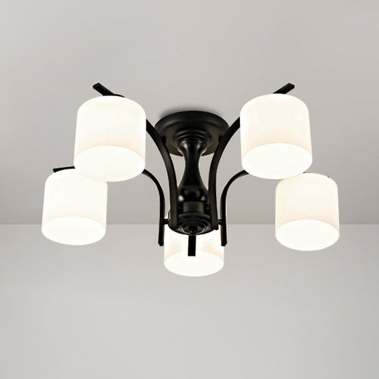 Rustic Living Room Shaded Cream Glass Semi Flush Light Ceiling Chandelier 5 / Black A