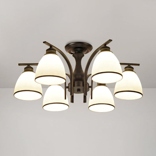 Rustic Living Room Shaded Cream Glass Semi Flush Light Ceiling Chandelier 6 / Black B