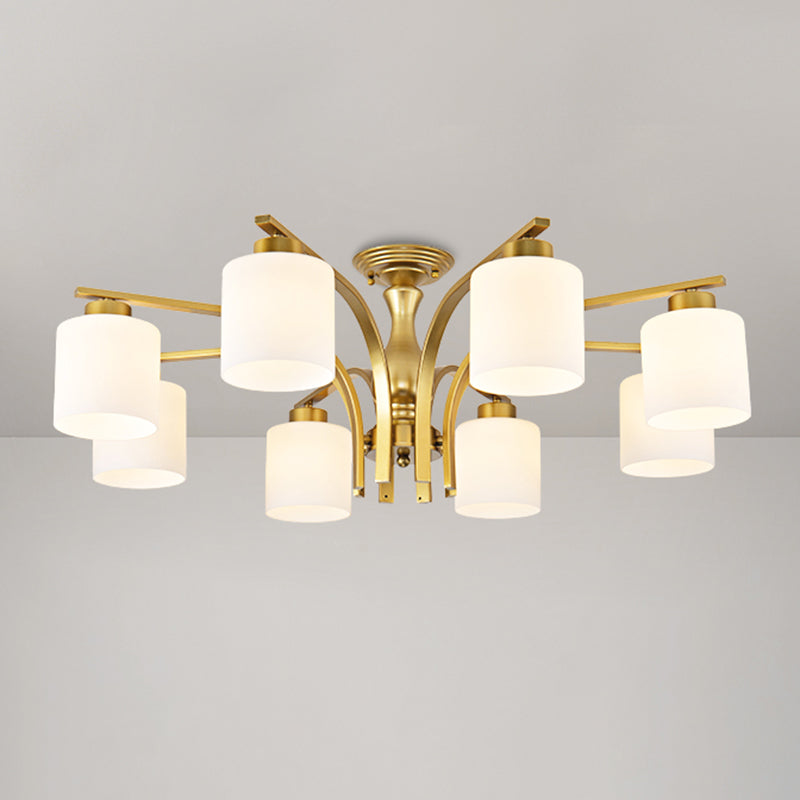 Rustic Living Room Shaded Cream Glass Semi Flush Light Ceiling Chandelier 8 / Gold A