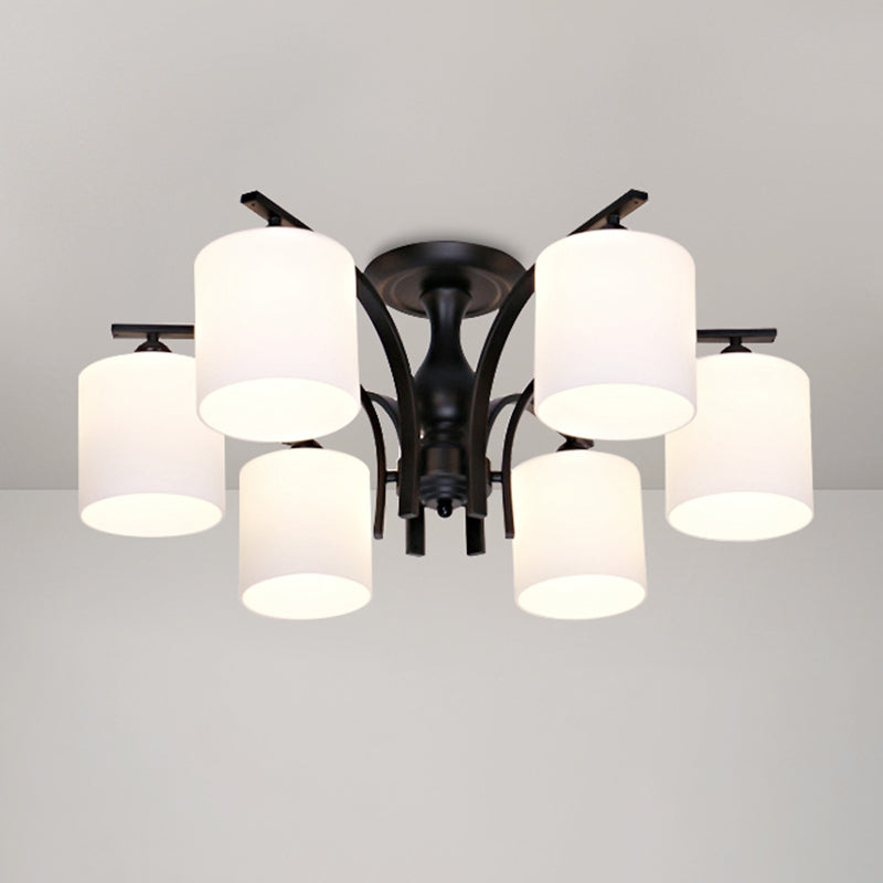 Rustic Living Room Shaded Cream Glass Semi Flush Light Ceiling Chandelier 6 / Black A