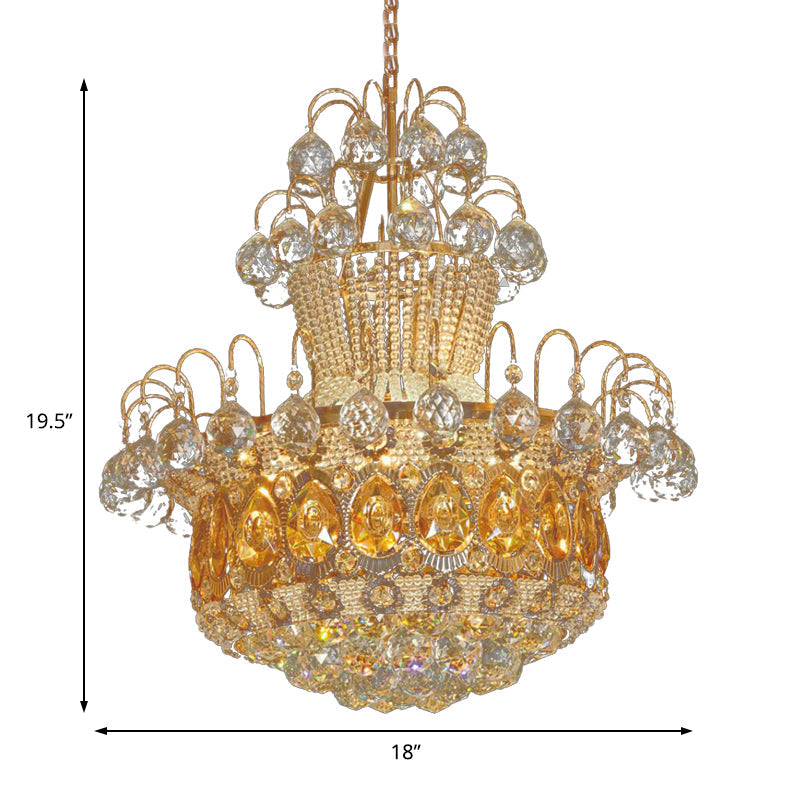 Plafonnier contemporain en cristal en forme de gourde - 6 lumières - Luminaire suspendu doré - Décoration de salle à manger - 18"/23,5" de large