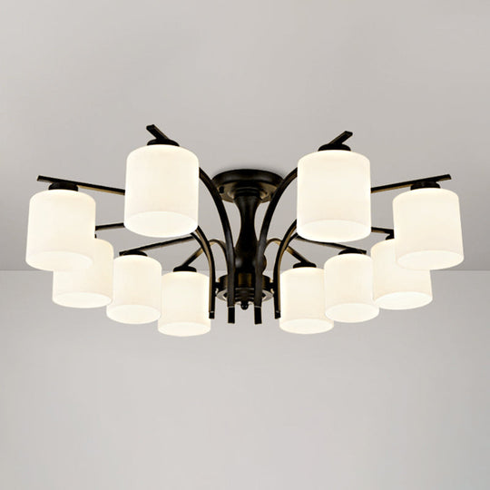 Rustic Living Room Shaded Cream Glass Semi Flush Light Ceiling Chandelier 10 / Black A