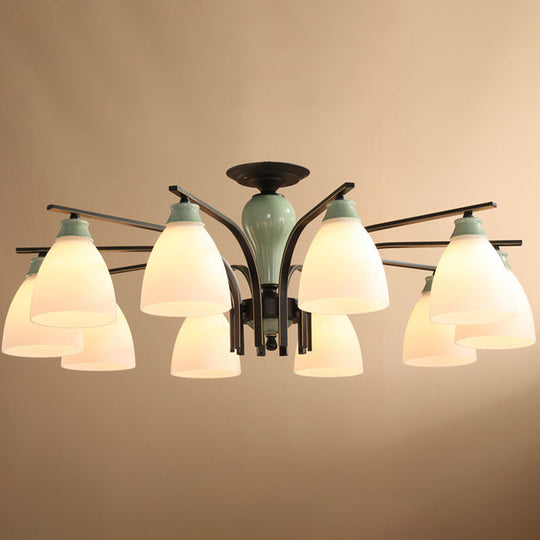 Opal Glass Bell Semi Flush Chandelier in Light Green - Classic Living Room Light Fixture