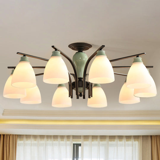 Opal Glass Bell Semi Flush Chandelier in Light Green - Classic Living Room Light Fixture