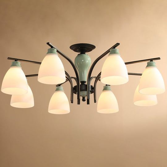 Opal Glass Bell Semi Flush Chandelier in Light Green - Classic Living Room Light Fixture