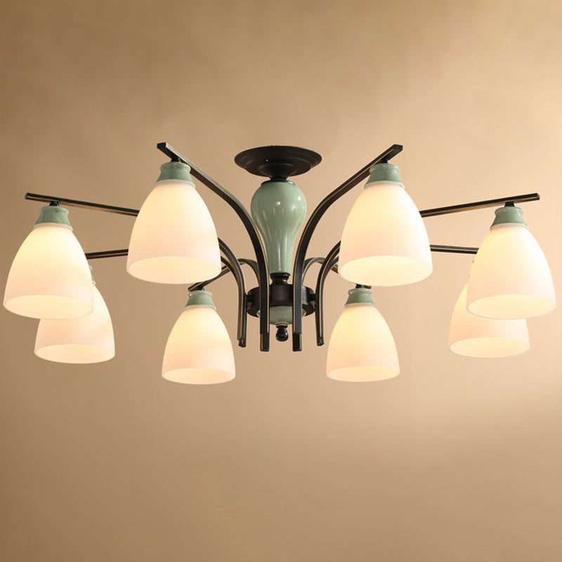 Opal Glass Bell Semi Flush Chandelier In Light Green - Classic Living Room Fixture 8 /