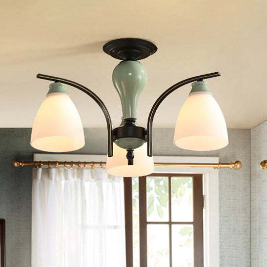 Opal Glass Bell Semi Flush Chandelier in Light Green - Classic Living Room Light Fixture