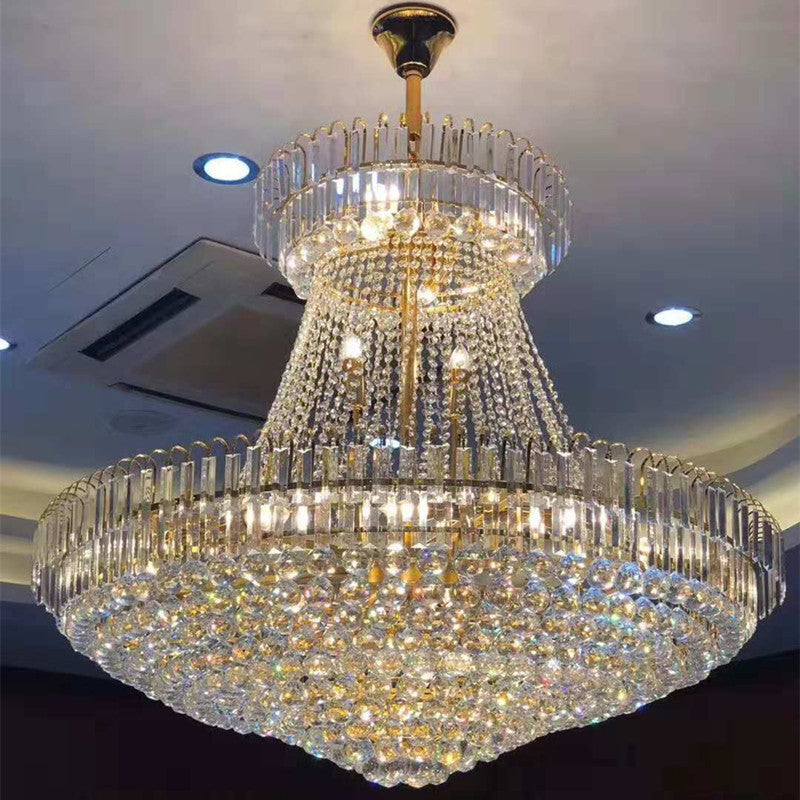 Modernist Gold Chandelier Light - 16 Lobby Ceiling Lamp With Crystal Shade