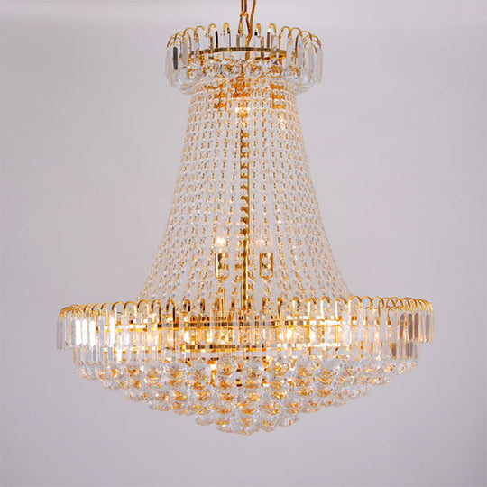 Modernist Gold Chandelier Light - 16 Lobby Ceiling Lamp With Crystal Shade