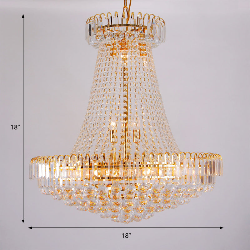 Modernist Gold Chandelier Light - 16 Lobby Ceiling Lamp With Crystal Shade