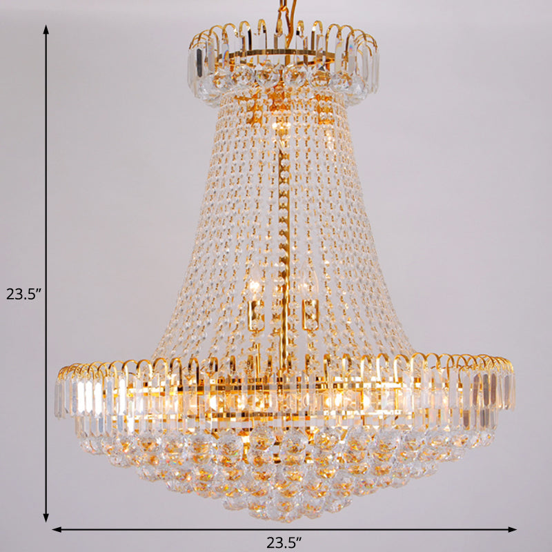 Modernist Gold Chandelier Light - 16 Lobby Ceiling Lamp With Crystal Shade